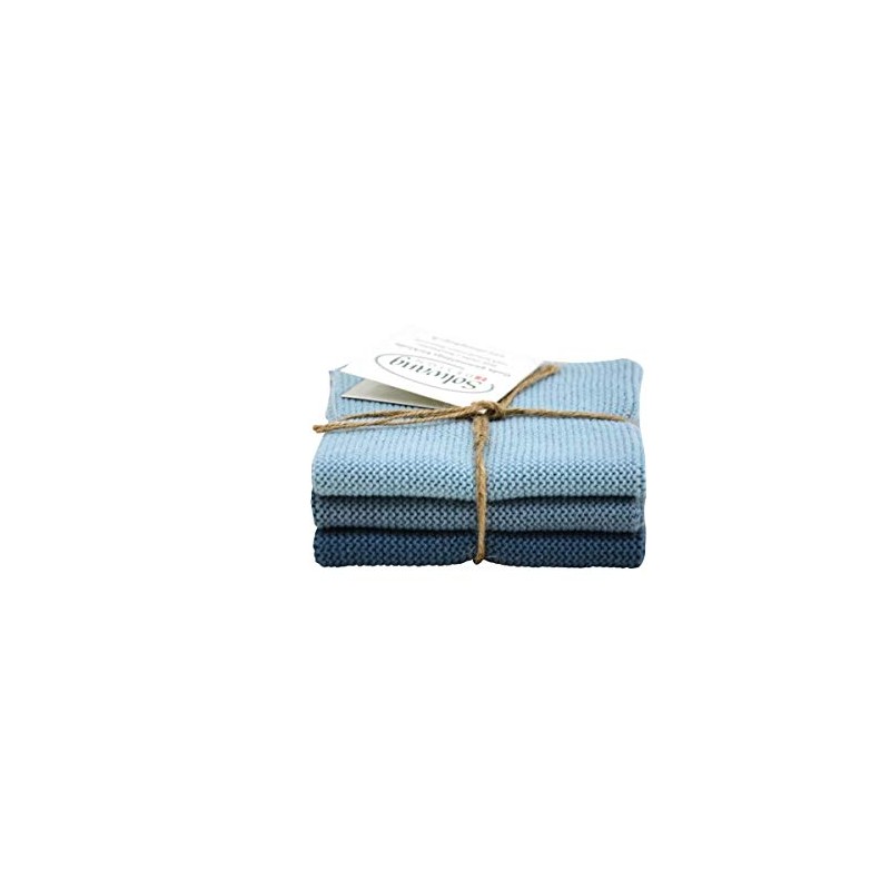 Solwang 100101102 Set of 3 Wiping Cloths Rustic Blue Knitted
