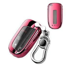 K LAKEY Key Fob Cover,Compatible with Jeep with Alloy Keychain, Pink, fit