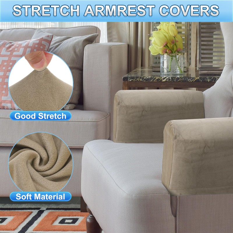 sourcing map 4Pcs Stretch Armrest Covers, Polyester Soft Armchair Slipcovers
