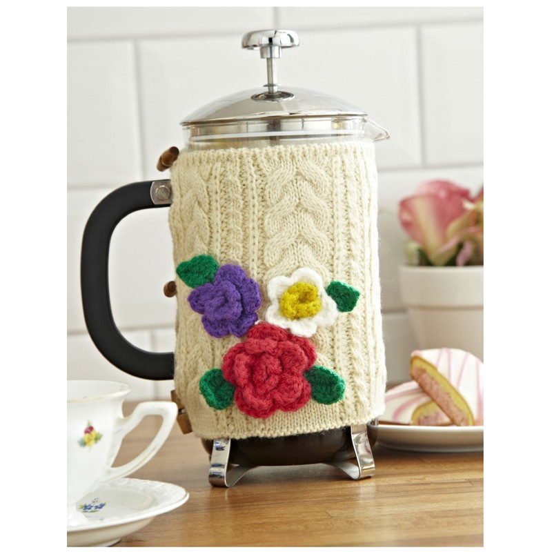 Flower Corsage Knitted Cafetiere Cosy