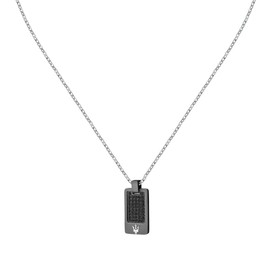 Mens Steel Necklace Cubic Zirconia ICONIC Collection Graduation Gift JM424AVD75, Alloy Steel, Cubic Zirconia
