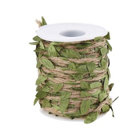 Natural Jute Twine, Creative Burlap Leaf Ribbon 5MM with Artificial Green Leaves, Perfect Braided Decorated Vine for Art & Crafting Home Packing Decoration and Any Party Decoration