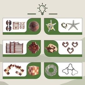 Puzzles Toys Brain Teaser Puzzles 12pcs Ring Puzzles Metal Wooden Puzzles Logic Lock for Adults Kids Toy Gift for Teens