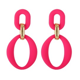 RUOFFETA Acrylic Rectangle Earrings, Fashion Acrylic Square/Oval/Hoop Statement Drop Earrings for Women(Hot Pink Oval)