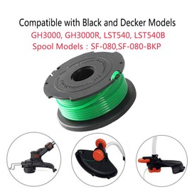 LIYYOO 20ft 0.080 Inch SF-080 String Trimmer Replacement Auto Feed Spool Line Compatible with for Black and Decker GH3000 LST540 LST540B GH3000R SF-080-BKP String Trimmer(6 Pack)