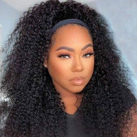 Headband Wig Brazilian Wigs For Black Women Human Hair Kinky Curly Wigs for Black Women Glueless None Lace Front Wig 150% Density Real Hair Wigs Human Hair