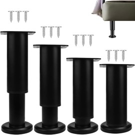 4 PCS Furniture Legs Adjustable, Metal Sofa Replacement Support Feet, Legs Adjustable Height Bed Support Legs, Furniture Foot for Sofa, Dresser, Table, Cabinet (Black, Adjustable height 12CM-18CM)