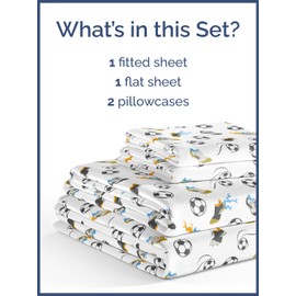 Kids Queen Size Soccer Bed Sheets - 4 Piece Soccer Sheet Set - Sport Theme bedding - Ultra-Soft, Cute & Cozy - Comfy, Breathable & Machine Washable - Football Bed Set for Boys, Girls, Teens & Toddlers