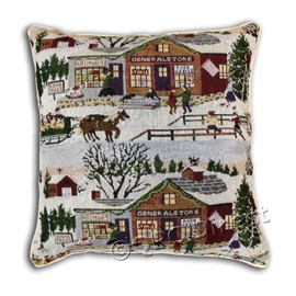 QPC Direct Christmas Tapestry Style Festive Xmas Cushion Cover, 43 x 43cm (17" x 17"), Winter Scene