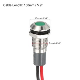 PATIKIL AC/DC 12-24V 8mm Signal Indicator Light, 3 Pack Flush Panel Mount Waterproof LED Metal Shell with 150mm Cable, Green