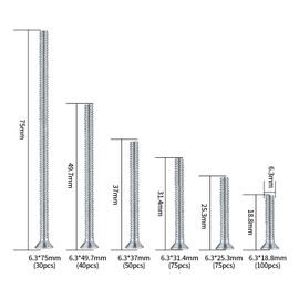 370 Pcs Electrician's Machine Screw Kit, Flat Head Cross Head Long Electrical Outlet Screws, Electrical Outlet Extender Device Mounting Screws, #6X(*3/4、6#*1、6#*1-1/4、6#*1-1/2、6#*2、6#*3)