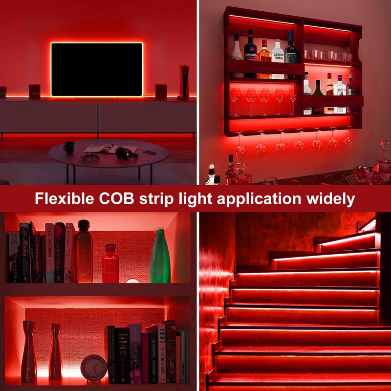 OMIKA COB LED Strip Lights Battery Powered with Remote, 6.56FT