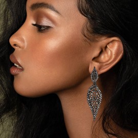 EVER FAITH Leaf Earrings Costume Party Jewellery 2 Leaves Round Crystal Hollow Out Chandelier Earrings for Women, Crystal, No Gemstone