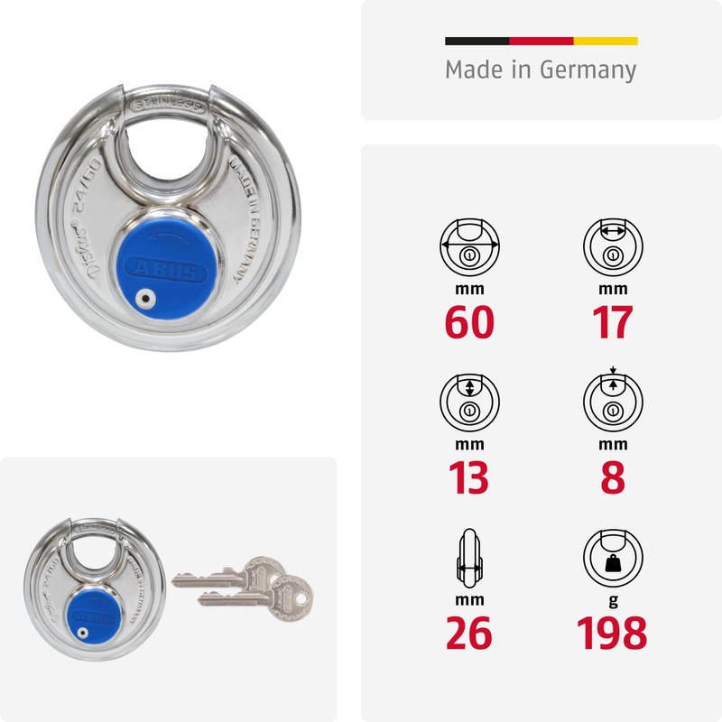 ABUS 35042 Padlock Key 24/60 mm, Silver