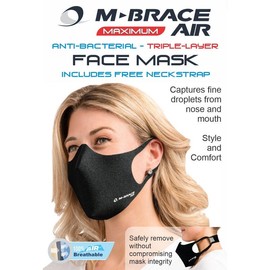M-Brace Maximum Air Anti-Bacterial 3 Layer Face Mask Black - Extra Large