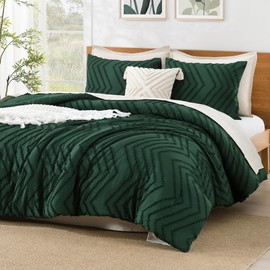 Litanika Oversized King Comforter Set Super King Plus Size 128x120, 3 Pieces Dark Emerald Green Chevron Tufted Solid Bedding Comforter Sets, Fluffy Bed Set