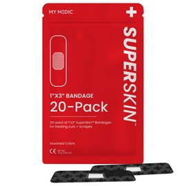 My Medic SuperSkin Bandages, 20-Pack Adhesive Bandages with Soothing Aloe, Latex-Free, 5X Stronger, 1" x 3" Flexible Fabric Bandages for First Aid and Skin Protection
