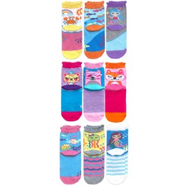 Jefferies Socks Girls Fashion Novelty Colorful Pattern Crew Socks 9 Pair Pack (Small, Multi 2)