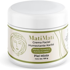 Crema Facial Humectante Karité MatiMati Manteca de Karité, Vitamina E y F, Aceite de pepita de uva y Olivo, Suaviza, Ilumina, Protege 100 g