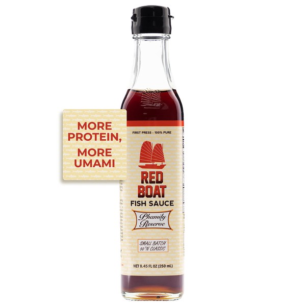 Red Boat Fish Sauce, Phamily Reserve | Premium 50°N fish sauce sustainably made with just two ingredients in Vietnam | Higher Protein For Exceptional Flavor | Gluten and sugar free, no preservatives | 8.45 fl oz.