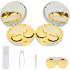 FELIBAY 2팩 마블 콘택트렌즈 케이스 올인원 여행용 보관 키트(골드) [Rose Gold +] FELIBAY 2-Pack Marble Contact Lens Case All-in-One Travel Storage Kit (Gold) [Rose Gold +]