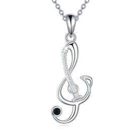 VONALA Music Note 925 Sterling Silver Necklace Guitar Musical Note Pendant Jewellery Gift for Women Men Birthday Christmas, Sterling Silver