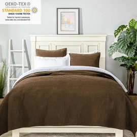 ELEGANT LIFE HOME Luxury Crushed Velvet Geometric Stitching Bedding Quilt Set with Matching Shams, Queen (90 in x 92 in /1+20 in x 26 in /2), 3 Piece, Brown