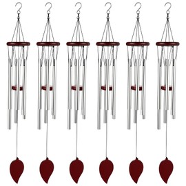Yahenda 6 Pieces Rustic Wind Chimes for Outside 28 Inch Deep Tone Wind Chimes with 6 Aluminum Tubes Memorial Coolest Windchimes Outdoors for Farmhouse Garden Patio Home Decor(Redwood,Sliver)