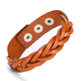 CCBFY Genuine Leather Bracelet Braided Sporty Wide Wristband Punk Jewelry for Men Women Yellow