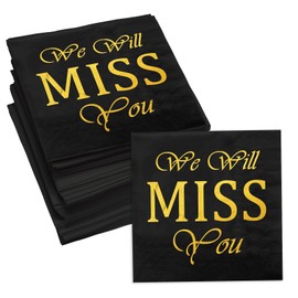 Apriciti We Will Miss You Farewell Cocktail Napkins, 100 Pack Black Gold Retirement Party Napkins, 6.5" x 6.5" Going Away Napkins for Coworker Leaving Goodbye Graduation Moving Decorations Supplies