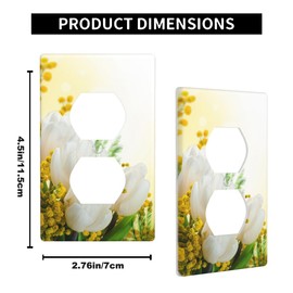 Pznen Tulip Outlet Covers White Yellow Floral Spring Summer Flowers Wall Plate Duplex 1-Gang Standard Plug Cover Home Decorative Office