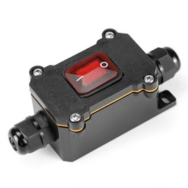 QWORK Inline Cord Switch with Red Indicator Light, IP67 Waterproof, DPST On-Off Latching Action, High Power, Metal & Plastic, 12V DC, 30A Switch for Electrical Appliances & Mechanical Equipment