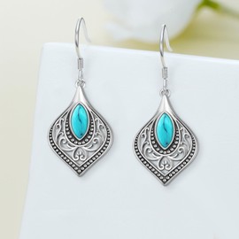 Filigree Earrings S925 Sterling Silver Turquoise Bohemian Earrings Western Jewelry Gifts for Women, Sterling Silver, Turquoise