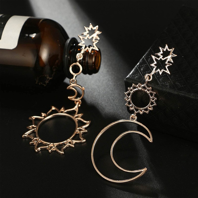 YienDoo Moon Sun Dangle Earrings Star Studs Rose Gold Charms