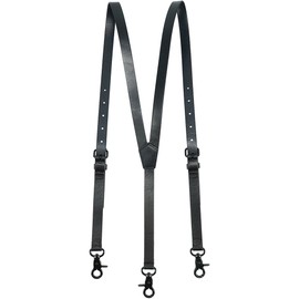Men's Black Genuine Leather Steampunk Y Back Suspenders with 3 Snap Hooks Great for Wedding & Party
