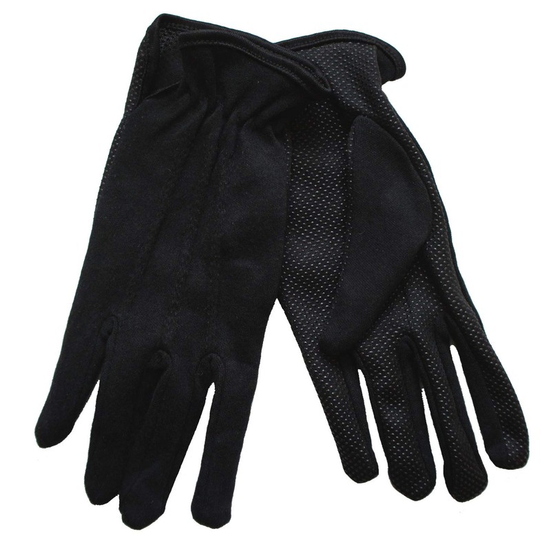 Black Cotton Gloves - Slip Resistant (12 Pairs) (Large)