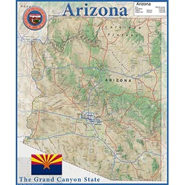 Arizona State Physical Map - 16.5 x 19.5 Inches - Paper Laminated