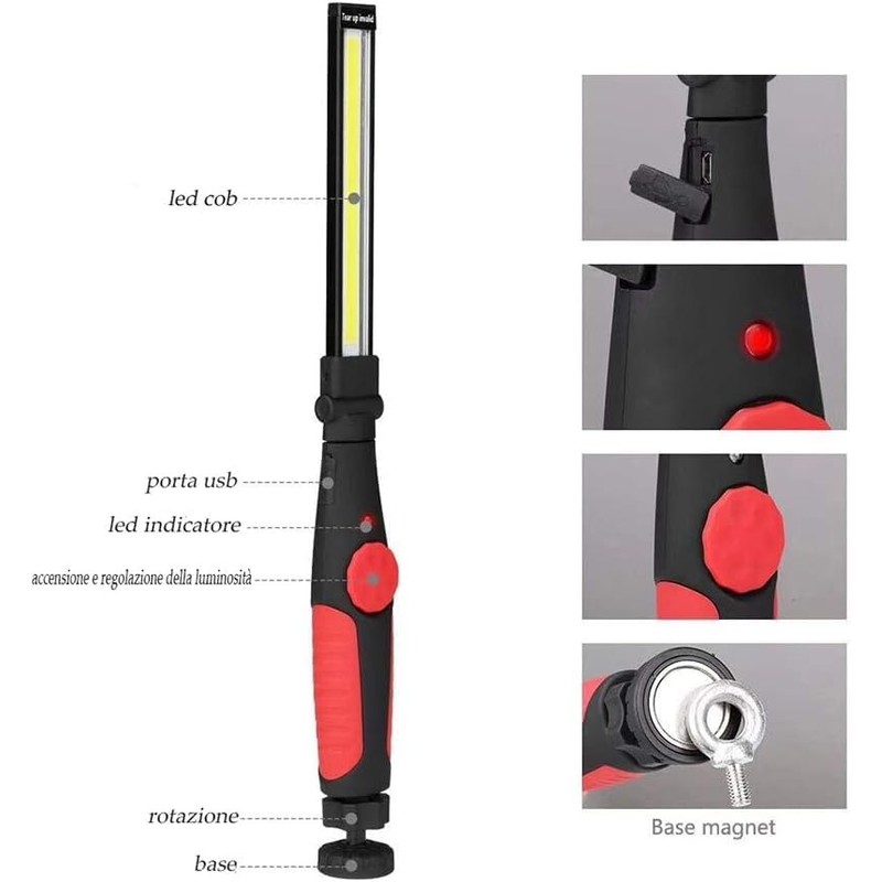 SQUADO - Tragbare LED-Taschenlampe, für Notfälle oder Arbeit, wiederaufladbar über