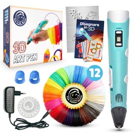 The Italian Home® Penna 3D + Filamenti PLA 12 Colori (2 Fluoerescenti) + Istruzioni in Italiano e Guida illustrata in Omaggio - Penna 3D bambini 10 anni
