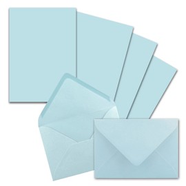 50x stationery sets DIN A5 with C6 envelopes - light blue - wet glue (blue) - matt writing paper with envelopes -