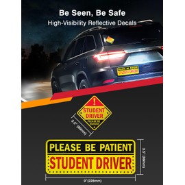 5pcs Student Driver Sticker (Non-Magnet) – Reusable, Reflective 'Please Be Patient' Signs for Car Bumper, Paint & Windows, Scratch-Free, Weather-Resistant