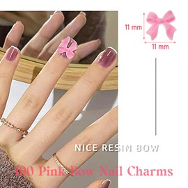100 Pcs Pink Bow Nail Charm for Women Girl, 3D Bow Nail Decoration Resin Bow Nail Rhinestones Bowknot for DIY Nail Art Accessories