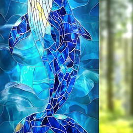 Nuxovilar Stained Glass Whale Window Film, 17.7×39.4inch Whale Pattern Static Cling for Home Decor (Frosted)