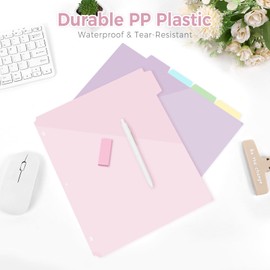 SKYDUE Binder Dividers with Tabs and Pockets – 5-Pack for 3-Ring Binders, Writable Tabs, Durable & Tear-Resistant, Pink