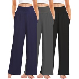 Kivdol 3PACK Women's Casual Loose Wide Leg Cozy Pants Yoga High Waisted Sweatpants Comfy Lounge Pants with Pants with Pockets