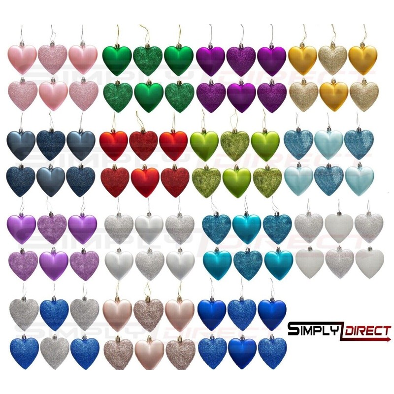 6pc Large Glitter & Matte Heart Baubles - Great Christmas
