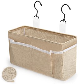 Feoqibu Bedside Caddy, bedside organizer, Hanging Organizers, Storage Bags with Self-adhesive on The Back to Hang Over Beds for Headboards, Bunk Bed, Automotive Seat Back Organizers (Beige)