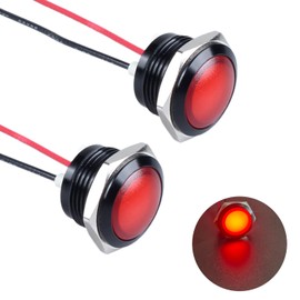 DMWD 2Pcs 22mm 12V-24V AC/DC Metal Indicator Light, 20mA Waterproof IP67 Single lamp LED Pilot Lamp Raised Head with Wire for Car Truck Boat(Red LED) Black Anodized Shell