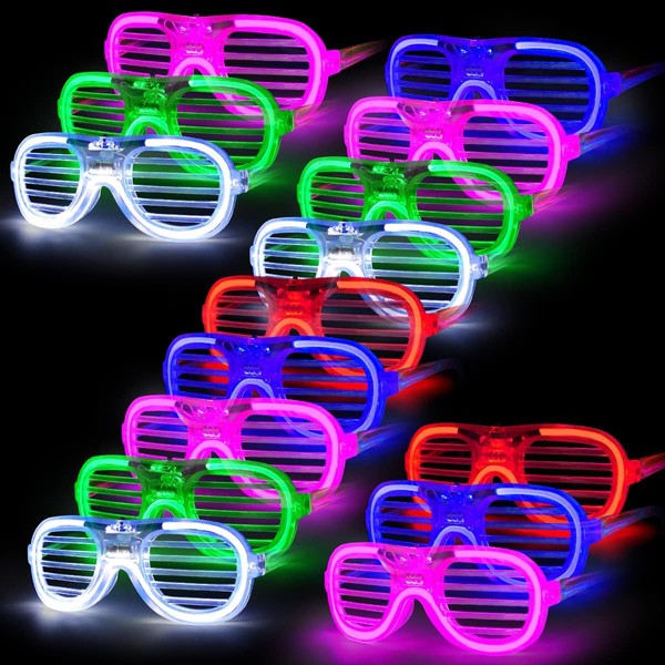 Kovim Neon Glasses - 15 Packs Led Light up Shutter Glasses Flashing Sunglasses for Kids Adults Rave Happy New Years Eve Party Christmas Glow Glasses