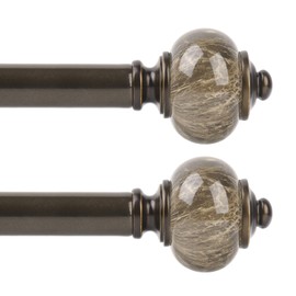 KAMANINA 2 Pack Curtain Rods for Windows 48 to 84 Inches (4-7ft), 1 Inch Single Heavy Duty Curtain Rod, Decorative Drapery Rod with Marble End, Antique Bronze